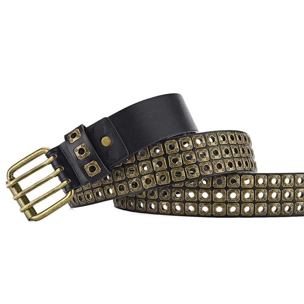 6245 3 Row Studded Holes Grommet Faux Leather Belts For Women Men Punk - Picture 6 of 7